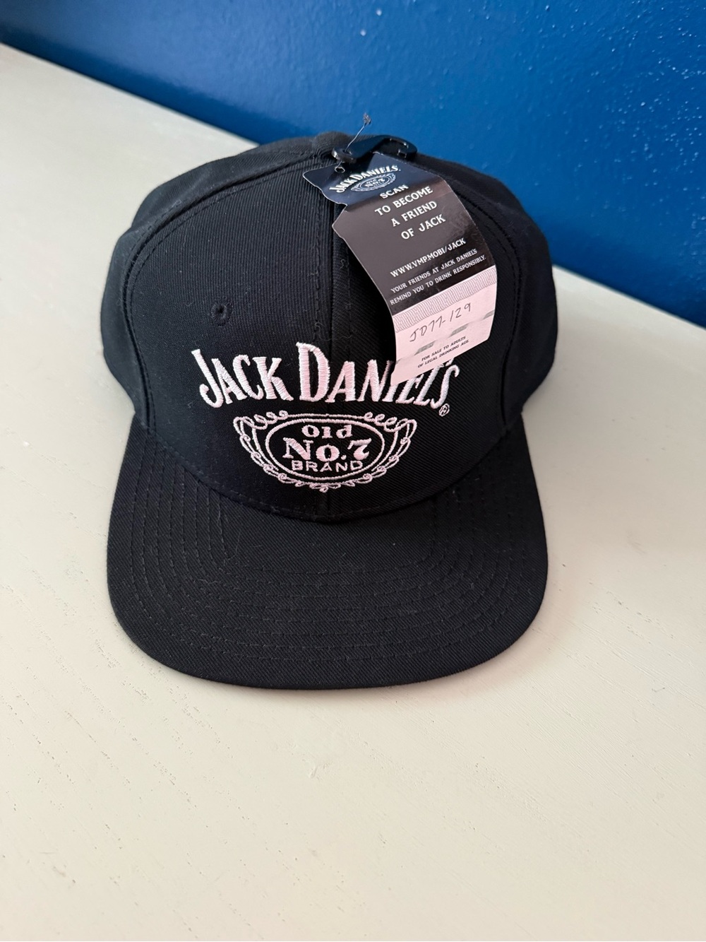 New NWT Jack Daniel's Black Adjustable Embroidered Flat Bill Hat Cap Authentic